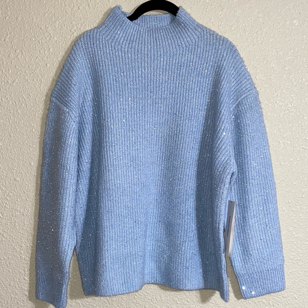 NWT Calvin Klein Blue Sweater with Metallic Threads Size XL